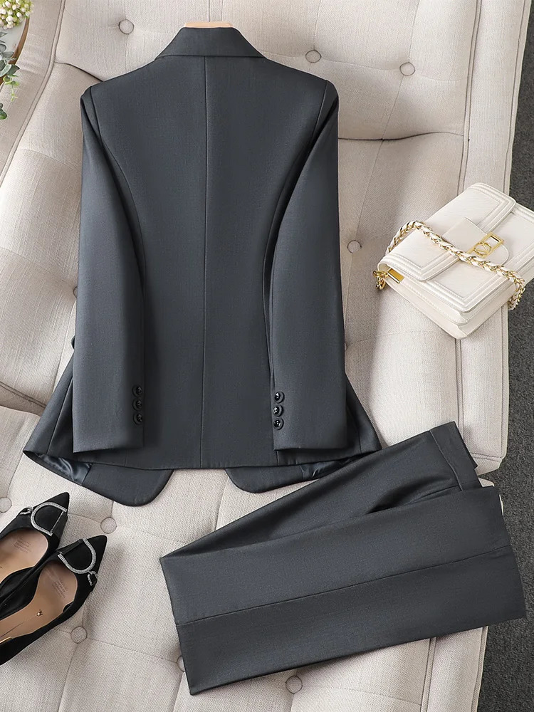 Womens Suits Blazers Navy Gray Black Women Pant Suit Formal Office Ladies Business Work Wear Blazer Jacket And Trouser Female 2 Piece Set