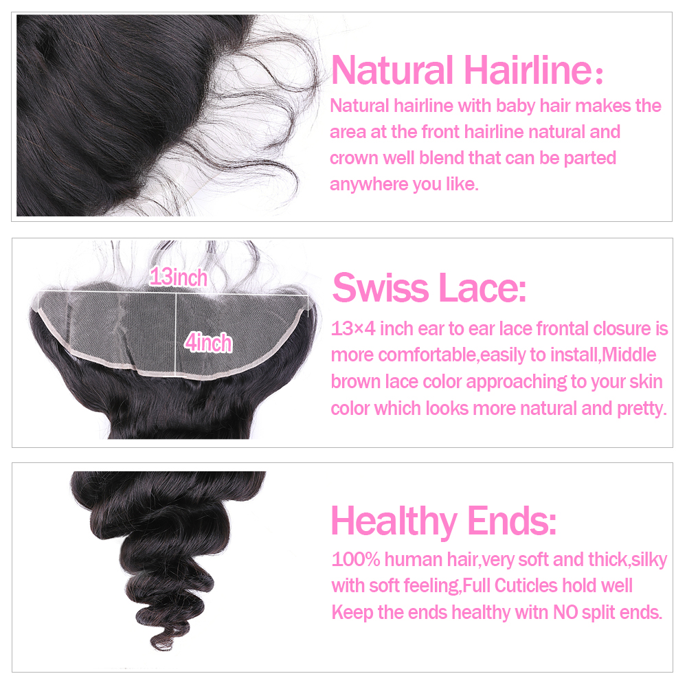 Loose Wave Human Hair 13x4 Transparent Lace Frontals Closures Pre Plucked Natural Hairline