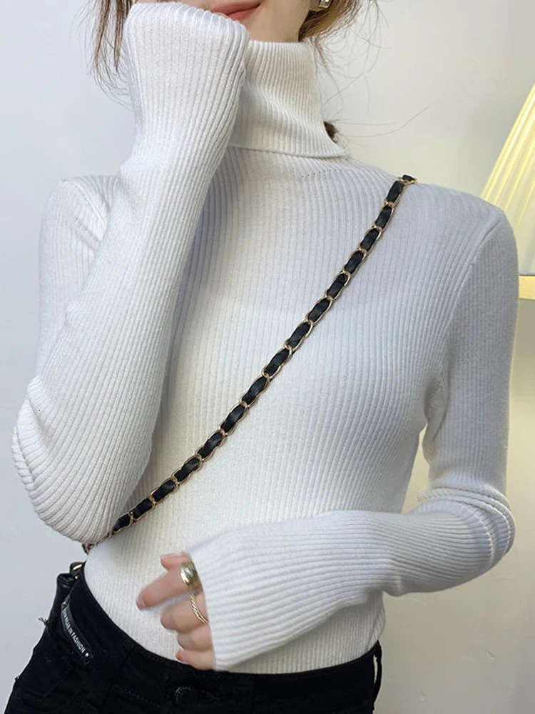 Womens Sweaters ZOKI Women Pullover Turtleneck Sweater Autumn Long Sleeve Slim Elastic Korean Simple Basic Jumper Solid Color Top 231216