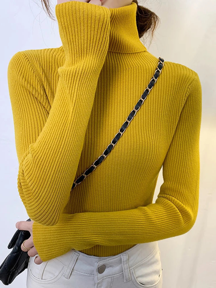 Womens Sweaters ZOKI Women Pullover Turtleneck Sweater Autumn Long Sleeve Slim Elastic Korean Simple Basic Jumper Solid Color Top 231216