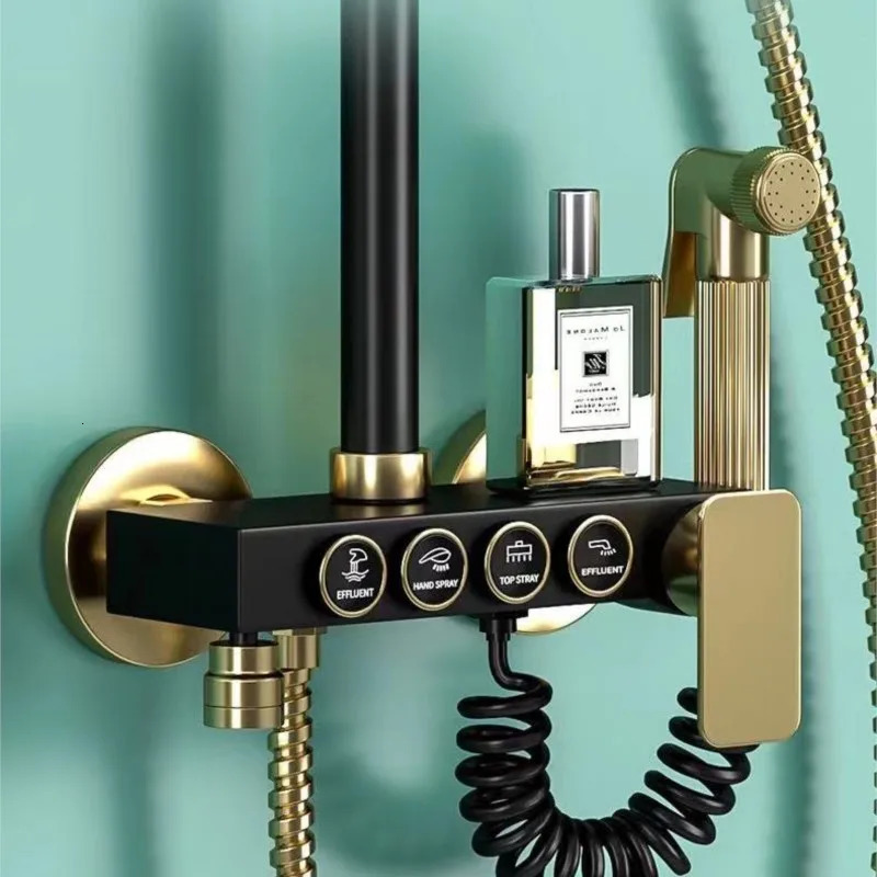 Bathroom Shower Heads Black Gold Button Set Nozzle Booster And Cold System Brass el Home Accessories 231216