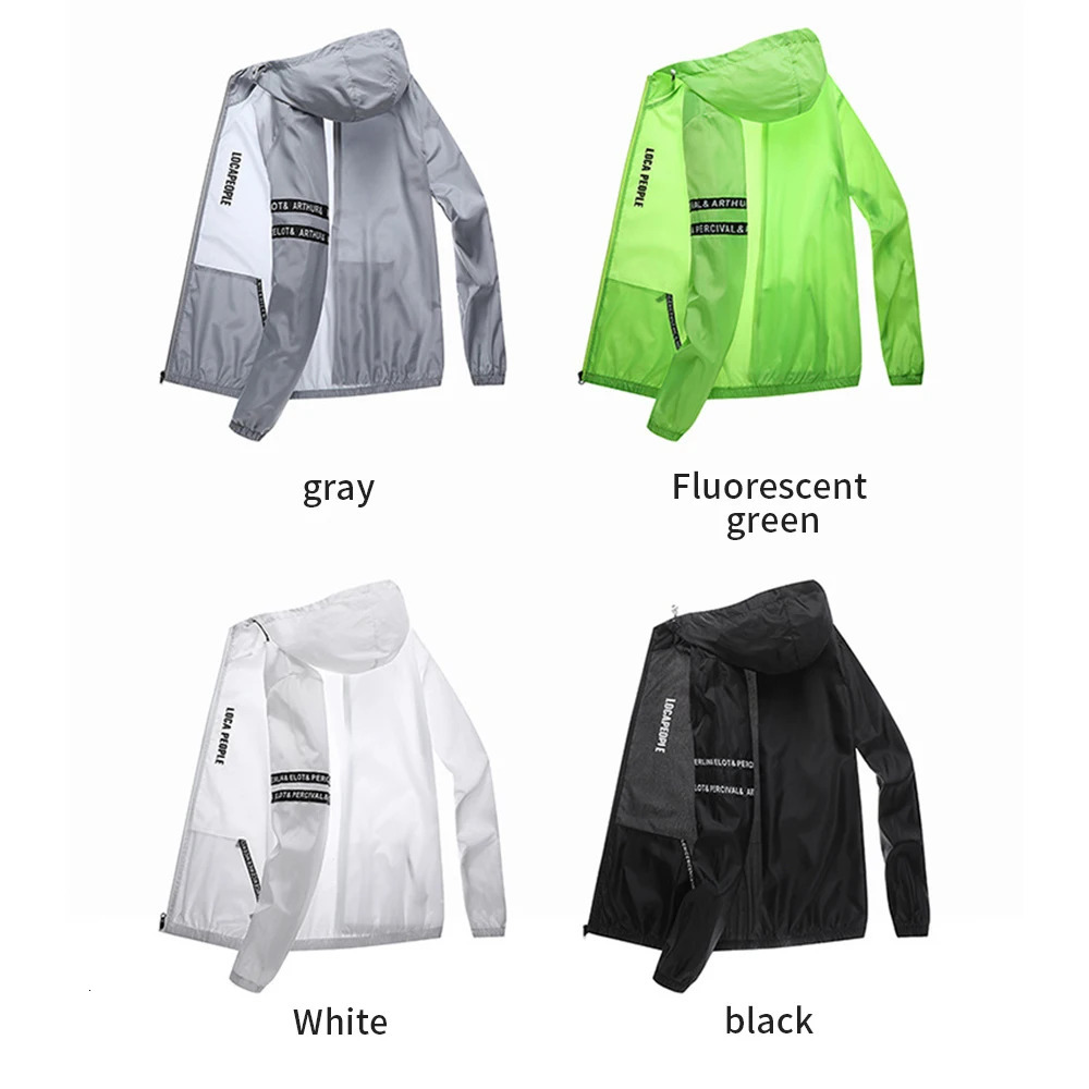 Cycling Jackets Summer Ice Silk Sunscreen Clothing Men's Lightweight and Breathable Hooded Coat Outdoor UV Resistant Jacket Fishing Cycling Suit 