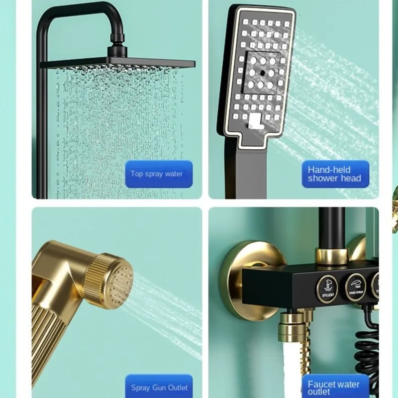Bathroom Shower Heads Black Gold Button Set Nozzle Booster And Cold System Brass el Home Accessories 231216