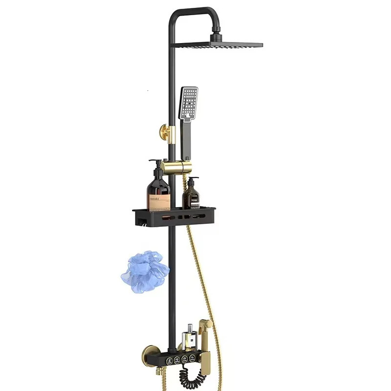 Bathroom Shower Heads Black Gold Button Set Nozzle Booster And Cold System Brass el Home Accessories 231216