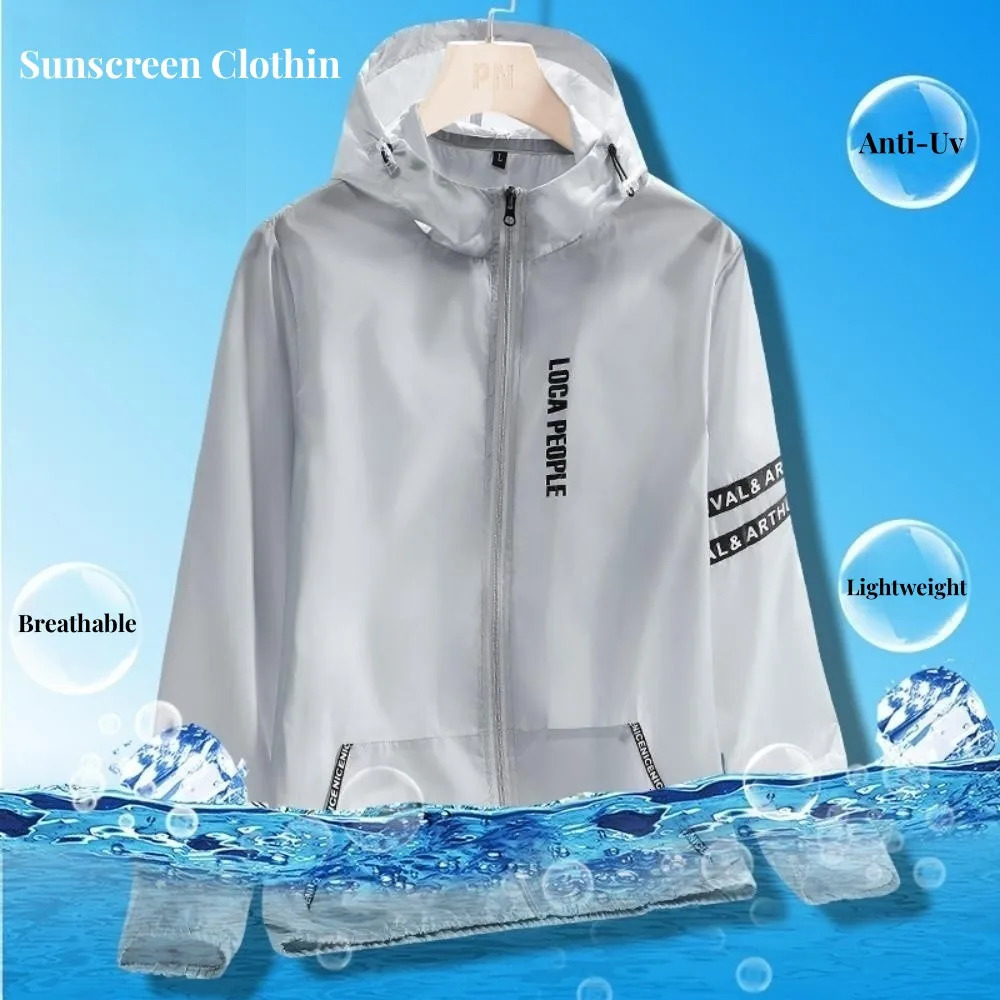 Cycling Jackets Summer Ice Silk Sunscreen Clothing Men's Lightweight and Breathable Hooded Coat Outdoor UV Resistant Jacket Fishing Cycling Suit 