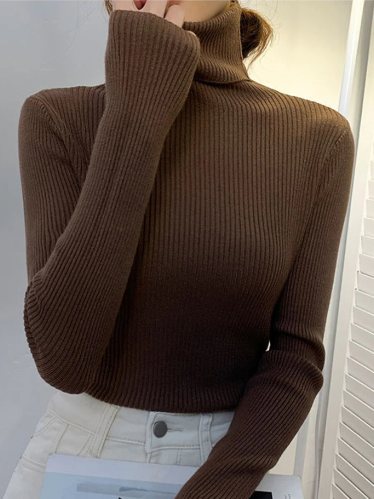 Womens Sweaters ZOKI Women Pullover Turtleneck Sweater Autumn Long Sleeve Slim Elastic Korean Simple Basic Jumper Solid Color Top 231216
