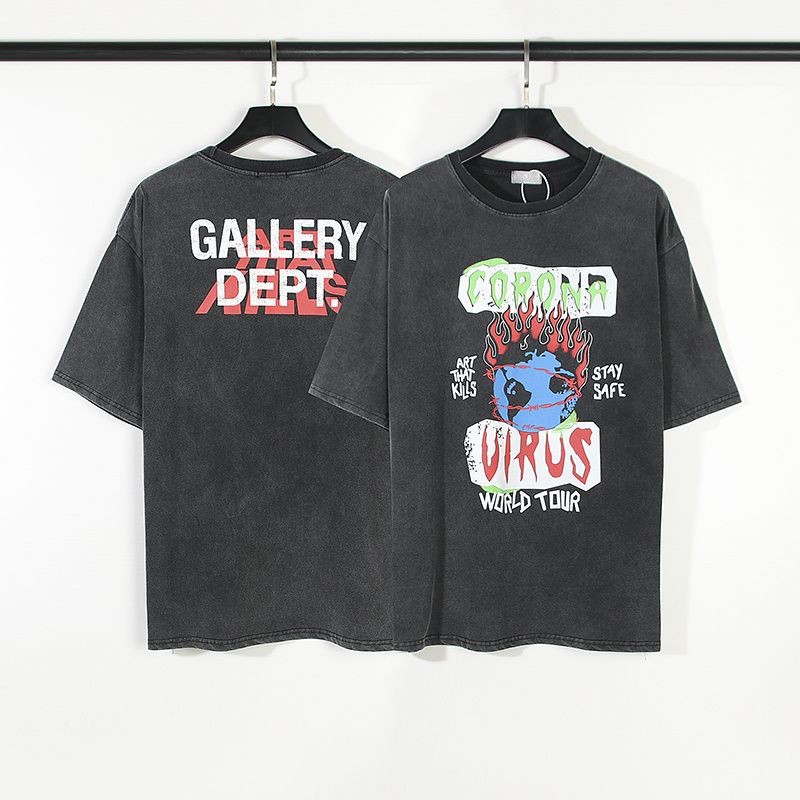 Gallery vintage wash distressed dpt ripped short sleeve men's and women's loose casual hip hop crew neck trendy cotton T-shirts