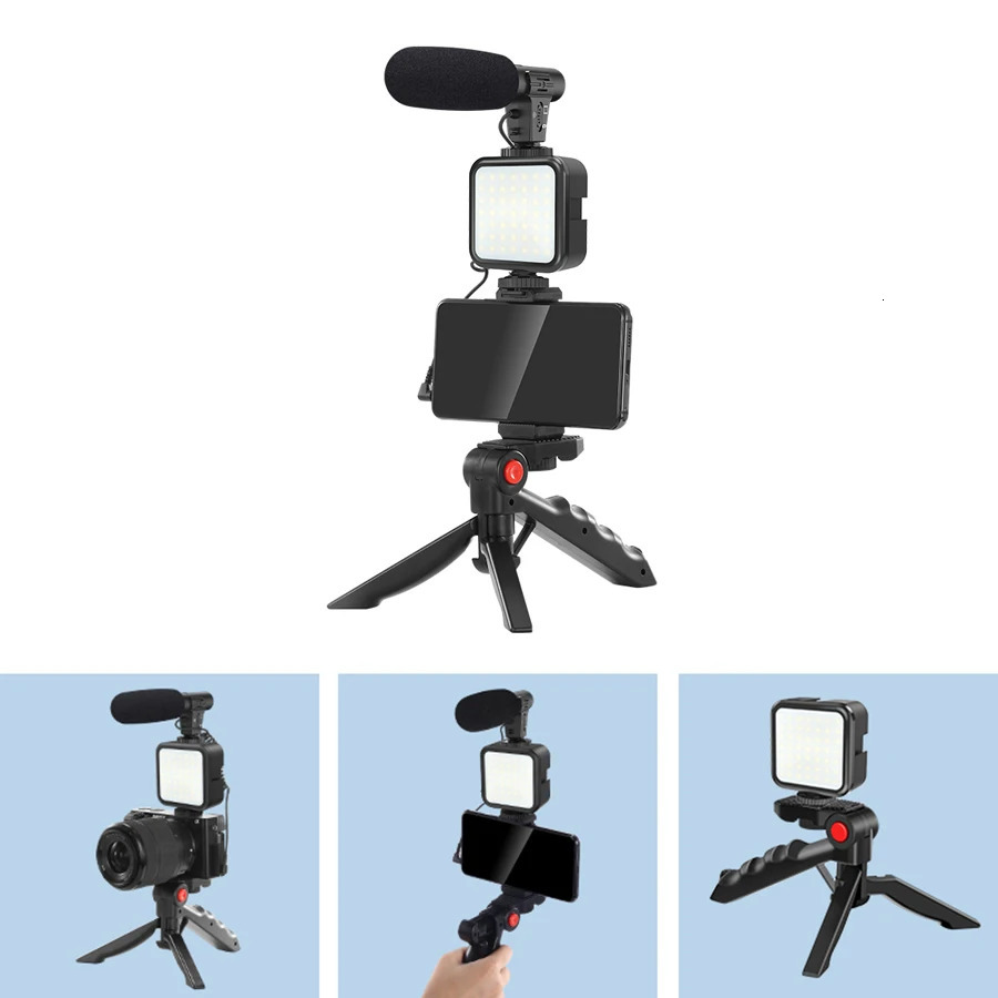 Tripods MAMEN Portable Phone Camera Travel Tripod Vlogging Kit with Microphone LED Light for Video Interview Live Streaming Stand 231216