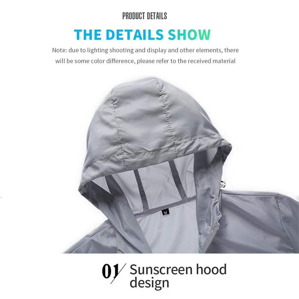 Cycling Jackets Summer Ice Silk Sunscreen Clothing Men's Lightweight and Breathable Hooded Coat Outdoor UV Resistant Jacket Fishing Cycling Suit 