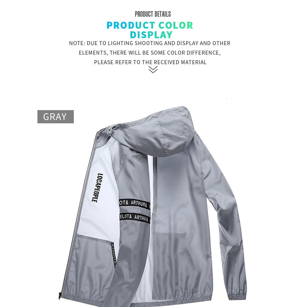 Cycling Jackets Summer Ice Silk Sunscreen Clothing Men's Lightweight and Breathable Hooded Coat Outdoor UV Resistant Jacket Fishing Cycling Suit 