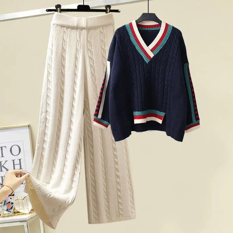 Womens Two Piece Pants Autumn and Winter Set Knitted Sweater Slim Fit Casual 231216