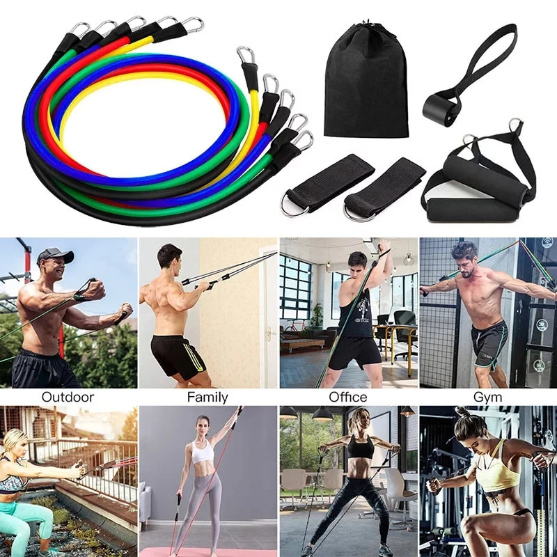 Bungee 11PcsSet Latex Pull Rope Resistance Bands Indoor Portable Fitness Equipment Ankle Strap Exercise Training Expander Elastic Band 231216