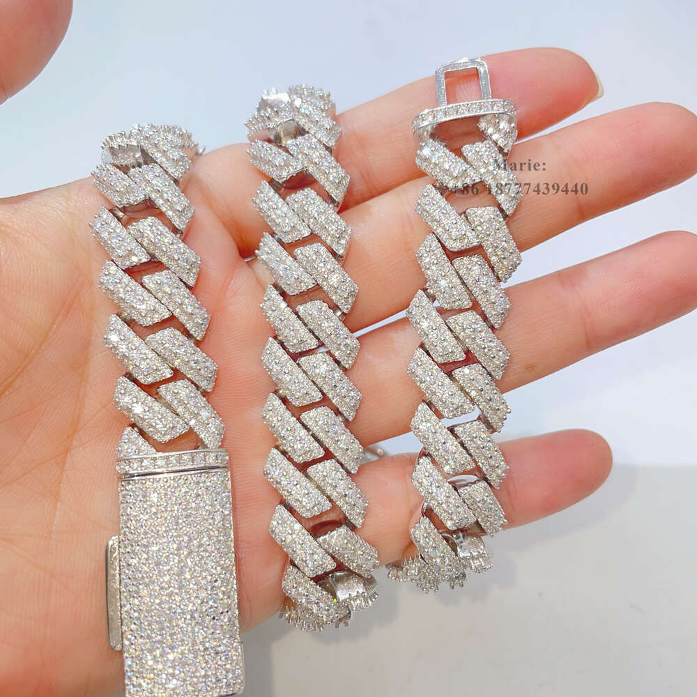 Iced Out Necklace 15mm Width Hip Hop Jewelry Silver 925 Vvs Moissanite Cuban Chain Pass Diamond Test