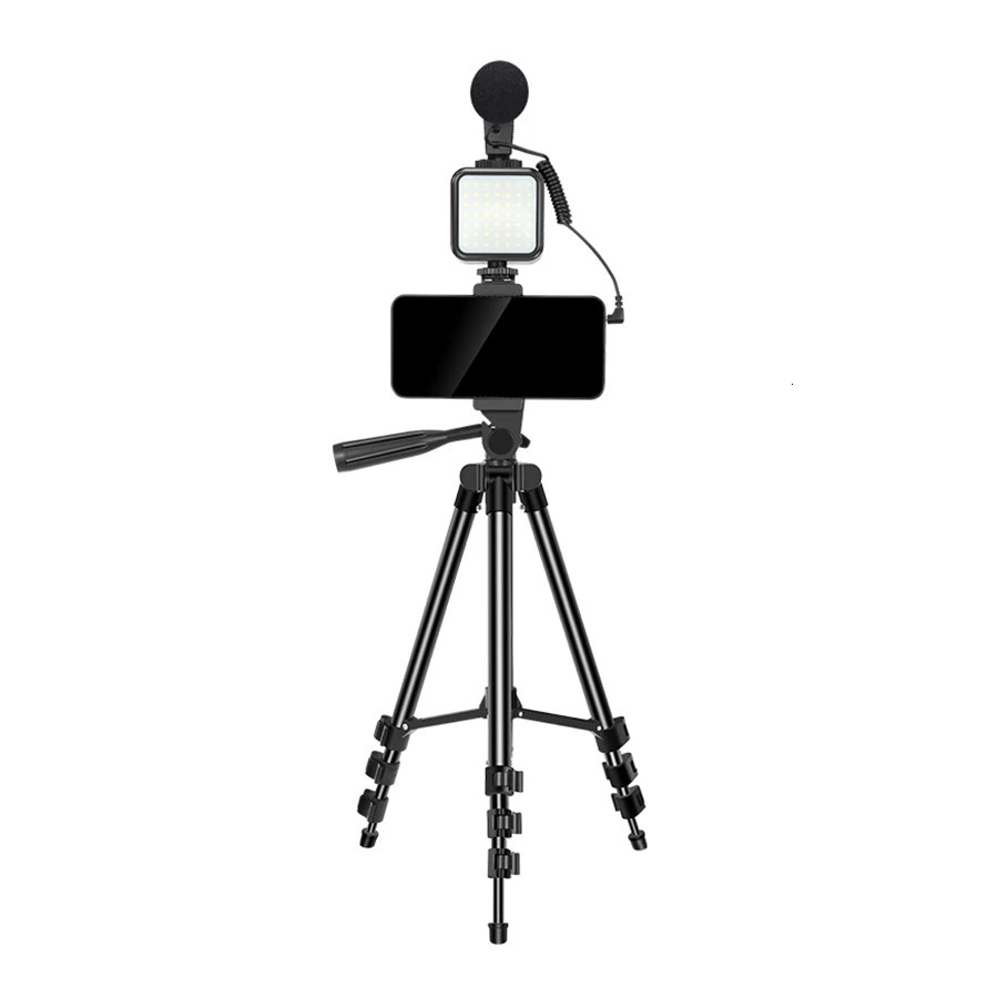 Tripods MAMEN Portable Phone Camera Travel Tripod Vlogging Kit with Microphone LED Light for Video Interview Live Streaming Stand 231216