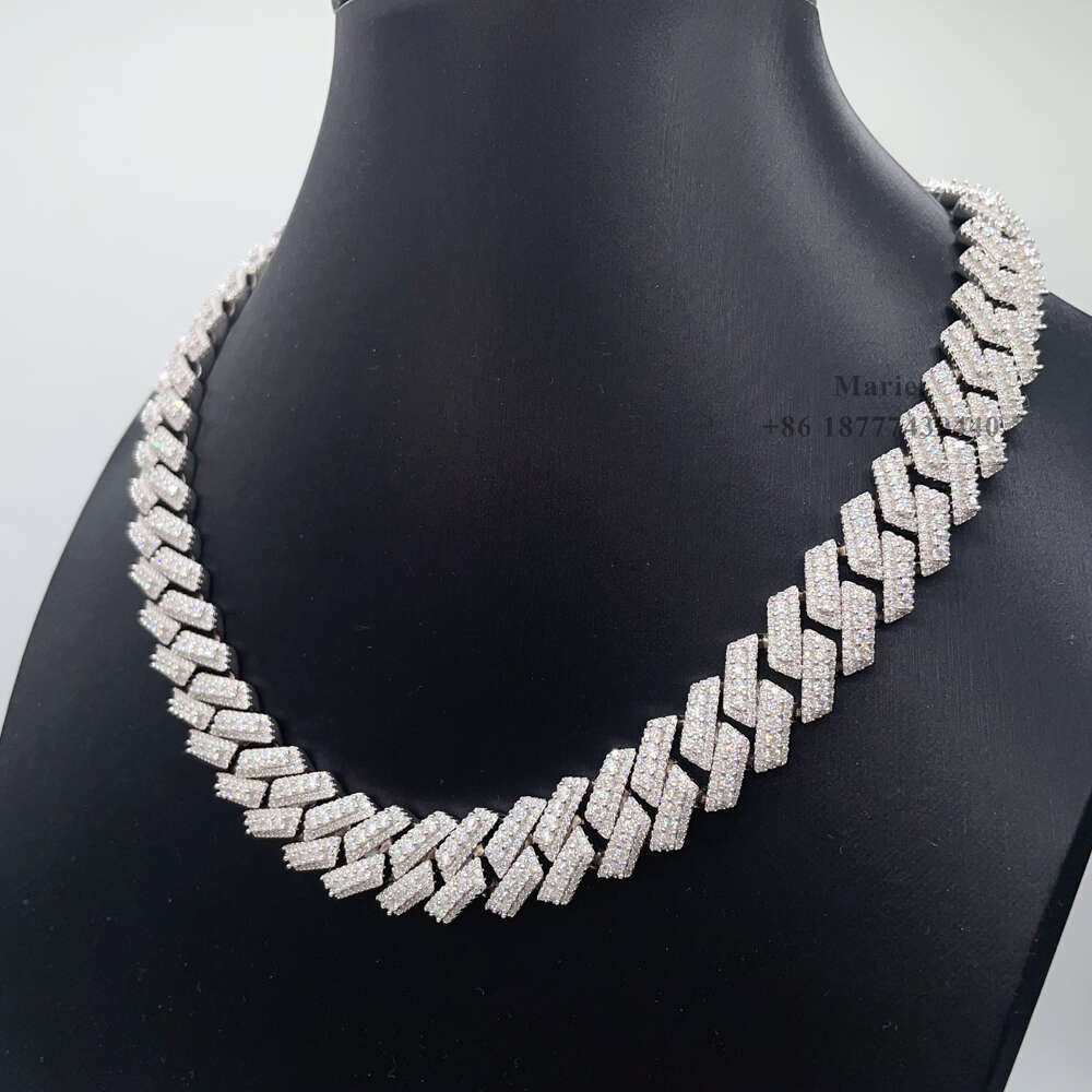 Iced Out Necklace 15mm Width Hip Hop Jewelry Silver 925 Vvs Moissanite Cuban Chain Pass Diamond Test