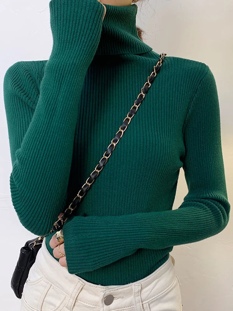 Womens Sweaters ZOKI Women Pullover Turtleneck Sweater Autumn Long Sleeve Slim Elastic Korean Simple Basic Jumper Solid Color Top 231216