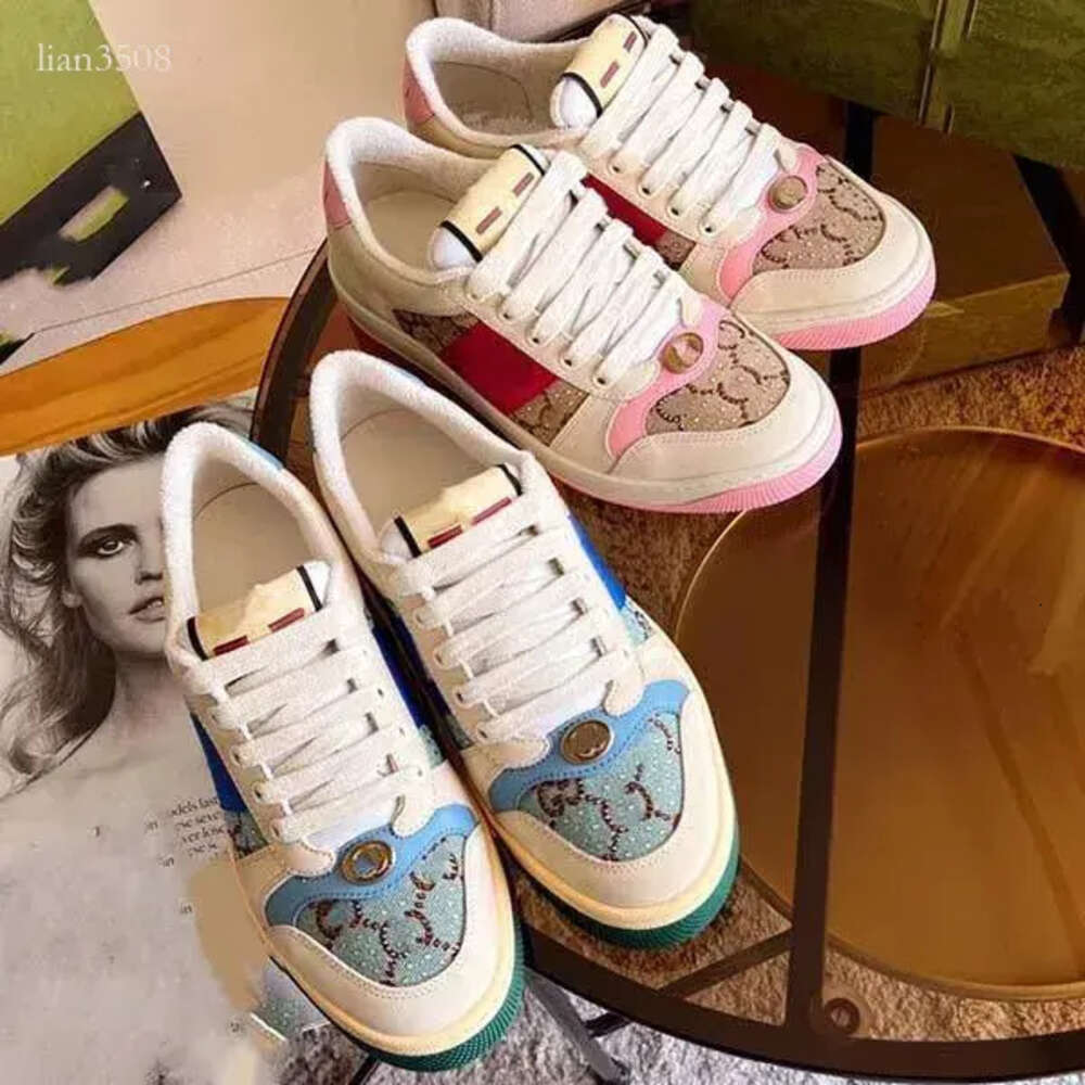 Screener Sneakers Designer Shoes Gussie for Women's Crystal Women's Trainer Sneaker Top Brand Striped Fashion Retro Dirty Leather Men's High