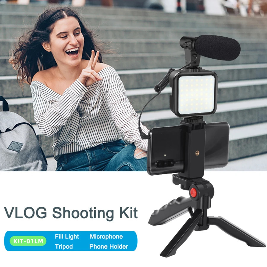 Tripods MAMEN Portable Phone Camera Travel Tripod Vlogging Kit with Microphone LED Light for Video Interview Live Streaming Stand 231216