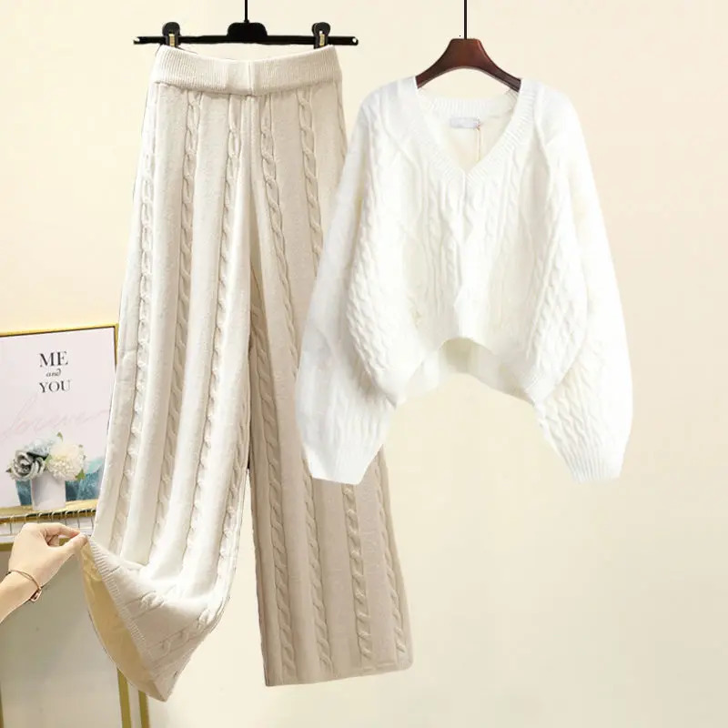 Womens Two Piece Pants Autumn and Winter Set Knitted Sweater Slim Fit Casual 231216