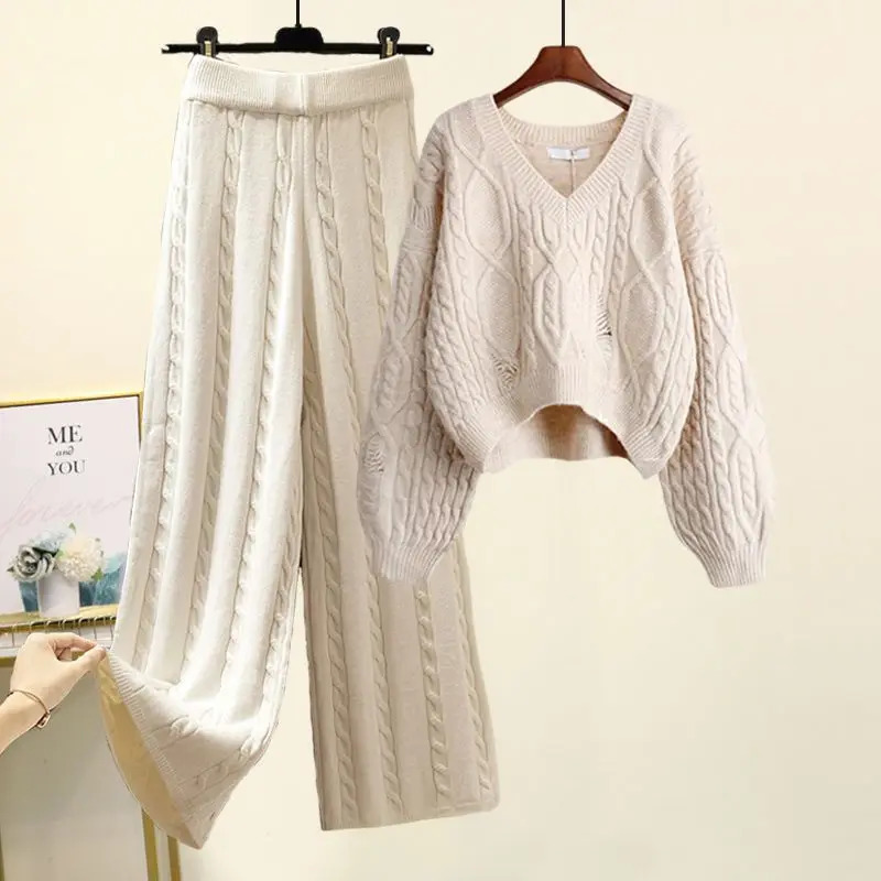 Womens Two Piece Pants Autumn and Winter Set Knitted Sweater Slim Fit Casual 231216