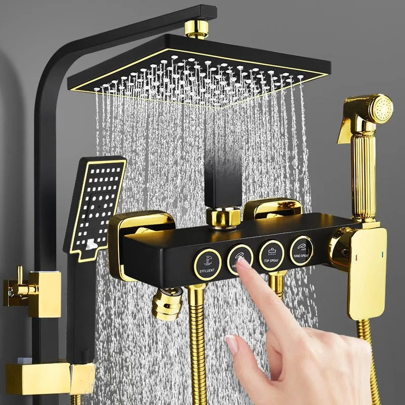 Bathroom Shower Heads Black Gold Button Set Nozzle Booster And Cold System Brass el Home Accessories 231216
