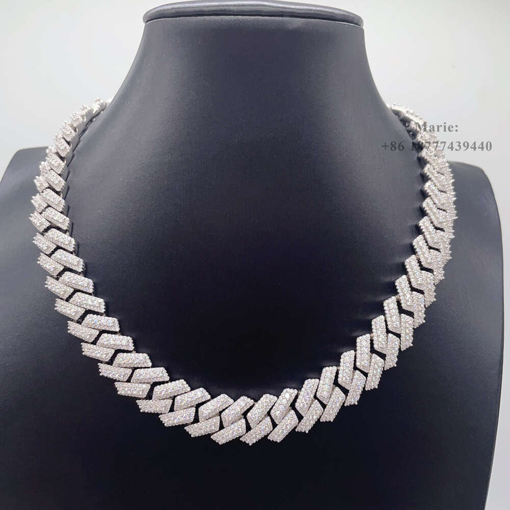 Iced Out Necklace 15mm Width Hip Hop Jewelry Silver 925 Vvs Moissanite Cuban Chain Pass Diamond Test