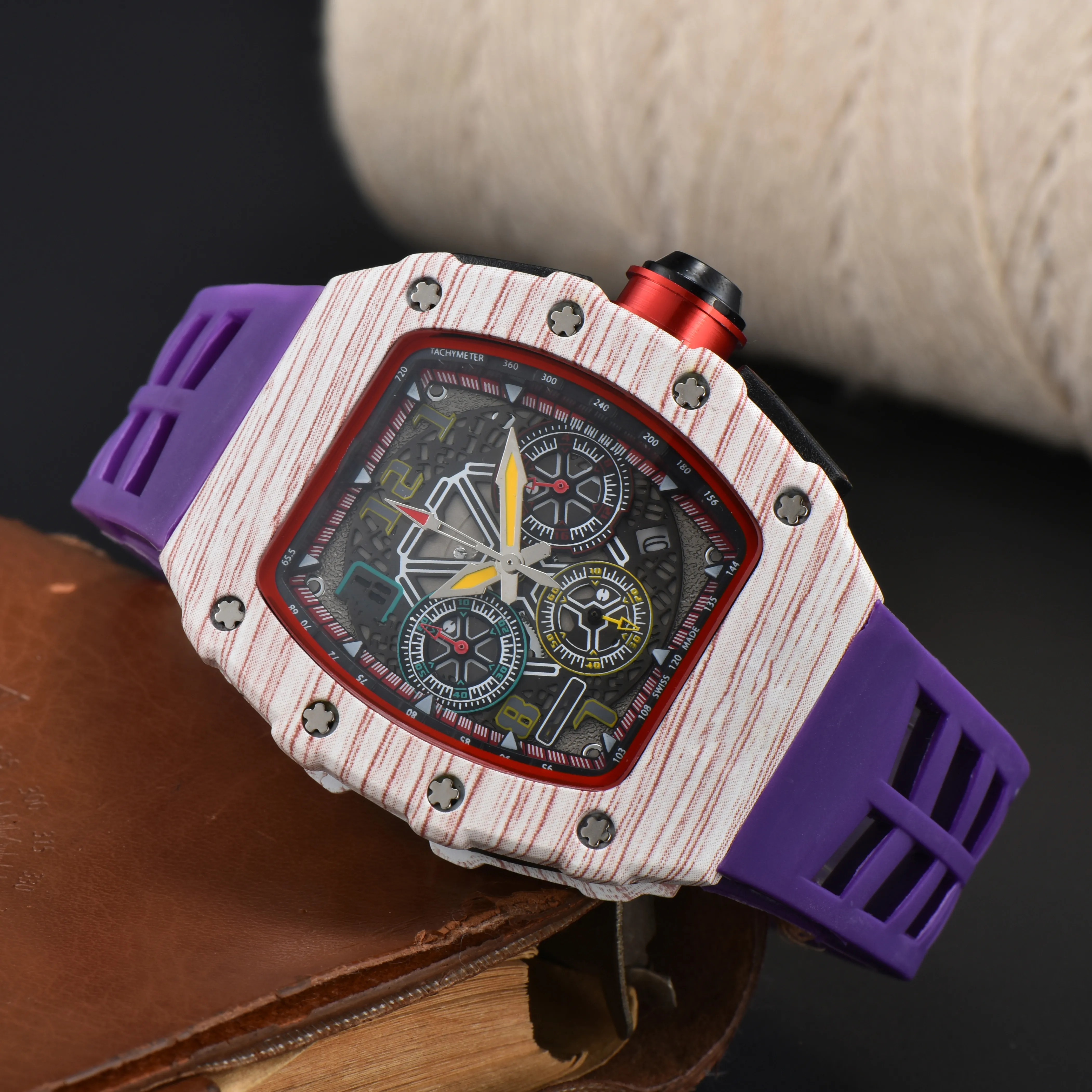 6-pin automatic watch men's watch luxury full-featured quartz watch silicone strap gift