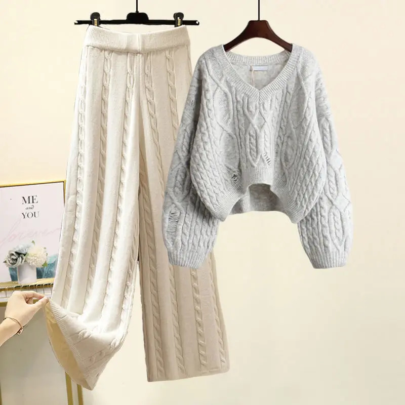 Womens Two Piece Pants Autumn and Winter Set Knitted Sweater Slim Fit Casual 231216