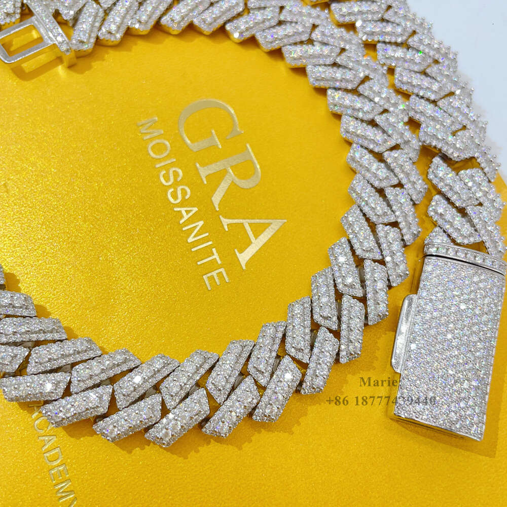 Iced Out Necklace 15mm Width Hip Hop Jewelry Silver 925 Vvs Moissanite Cuban Chain Pass Diamond Test