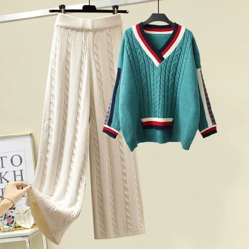 Womens Two Piece Pants Autumn and Winter Set Knitted Sweater Slim Fit Casual 231216