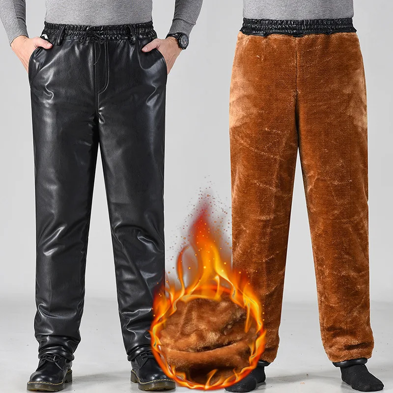 Women's Pants s Thick Velvet Men's Warm Leather Trousers Cycling Windproof Waterproof Highly Elastic Male Cotton Plus Size 5XL 231216