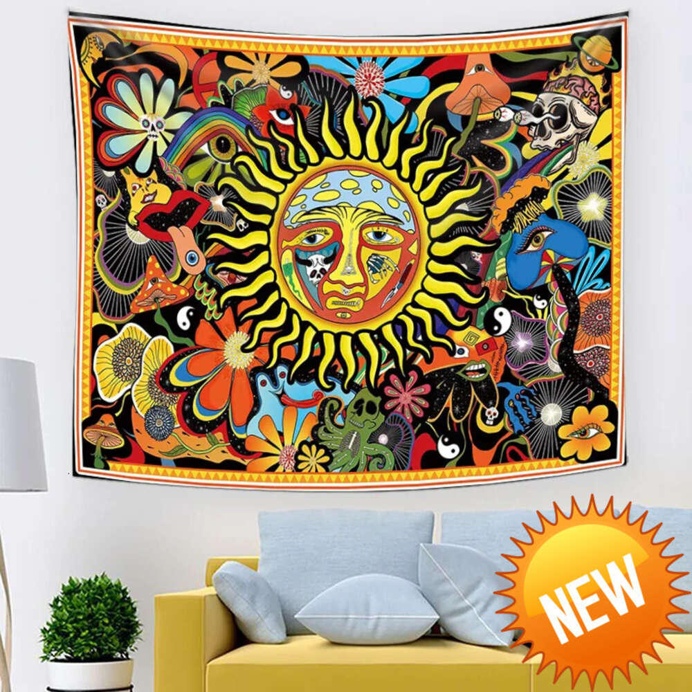 Psychedelic Tarot Trippy Sublime Sun Tapestry Wall Hanging Hippie Tapestries Mushroom Tapestry Aesthetic Room Home DecorHome Decoration