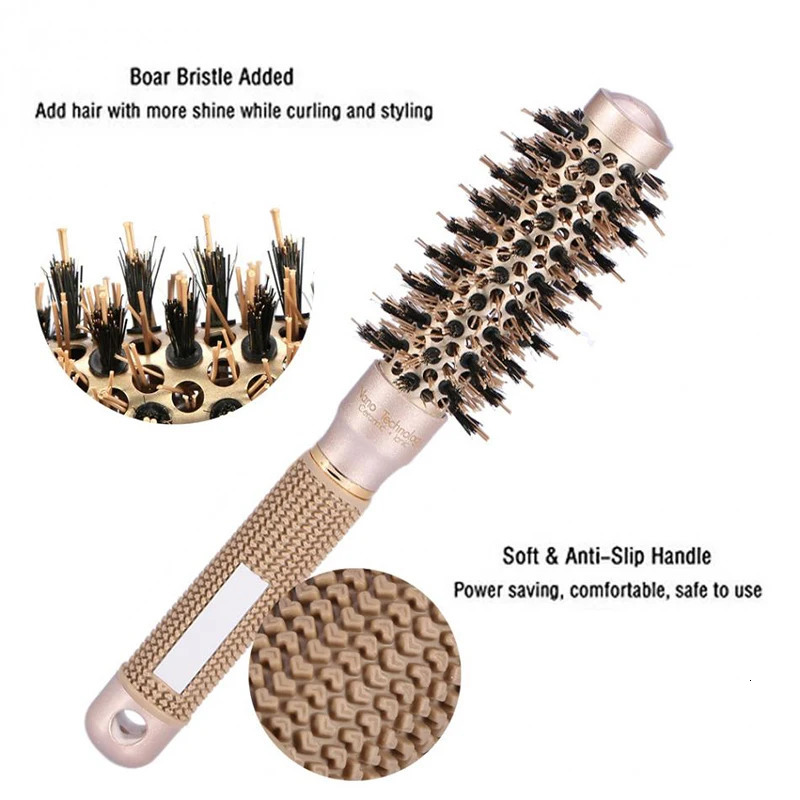 Hair Brushes Round Brush Nano Thermal Ceramic Ionic Hair Brush Round Barrel Brush with Boar Bristles Enhance Texture for Hair Drying Styling 231218