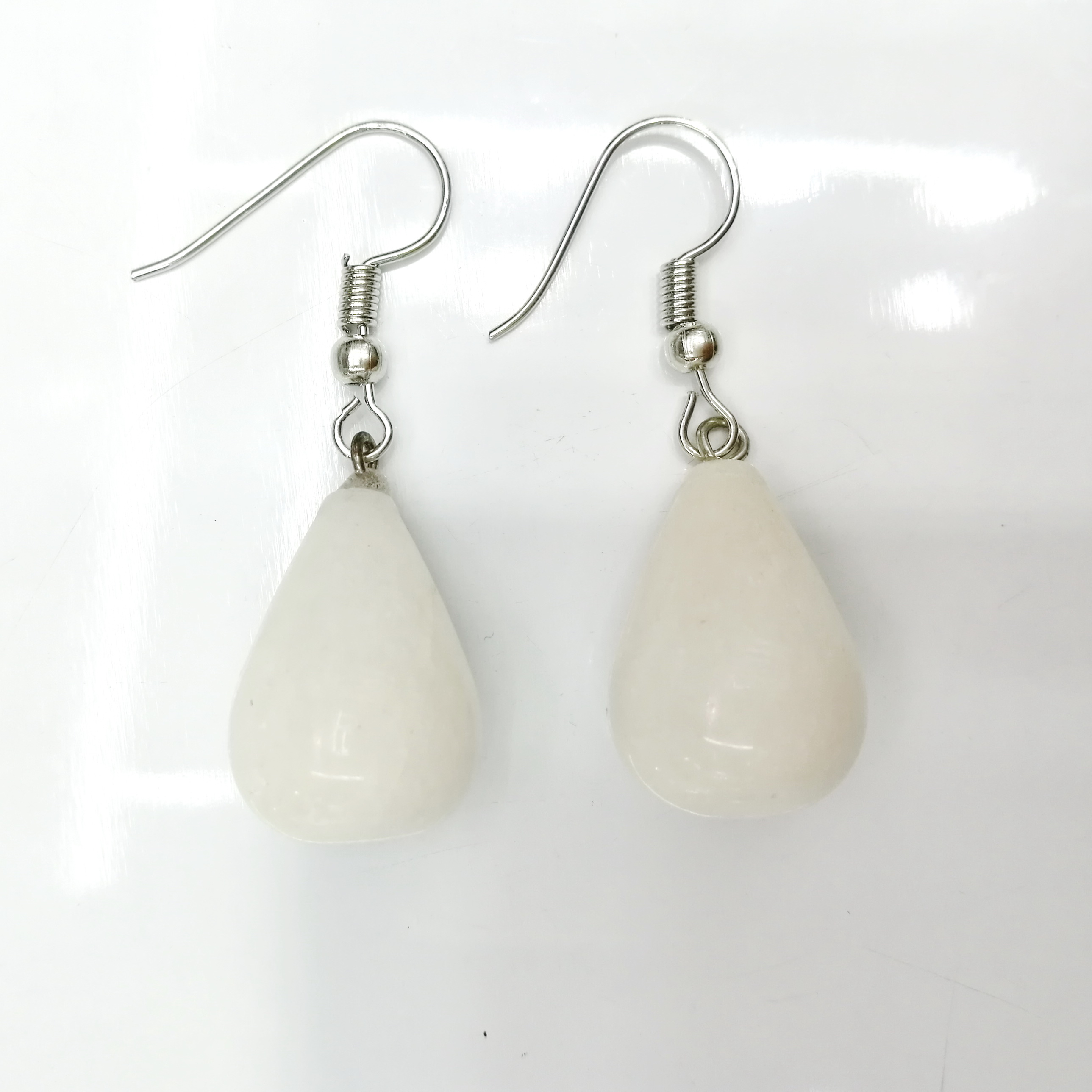 Silver-Plated Water Drop Ear Studs - 20 Pair Mixed Set with Natural Stones (Amethyst & Rose Quartz)