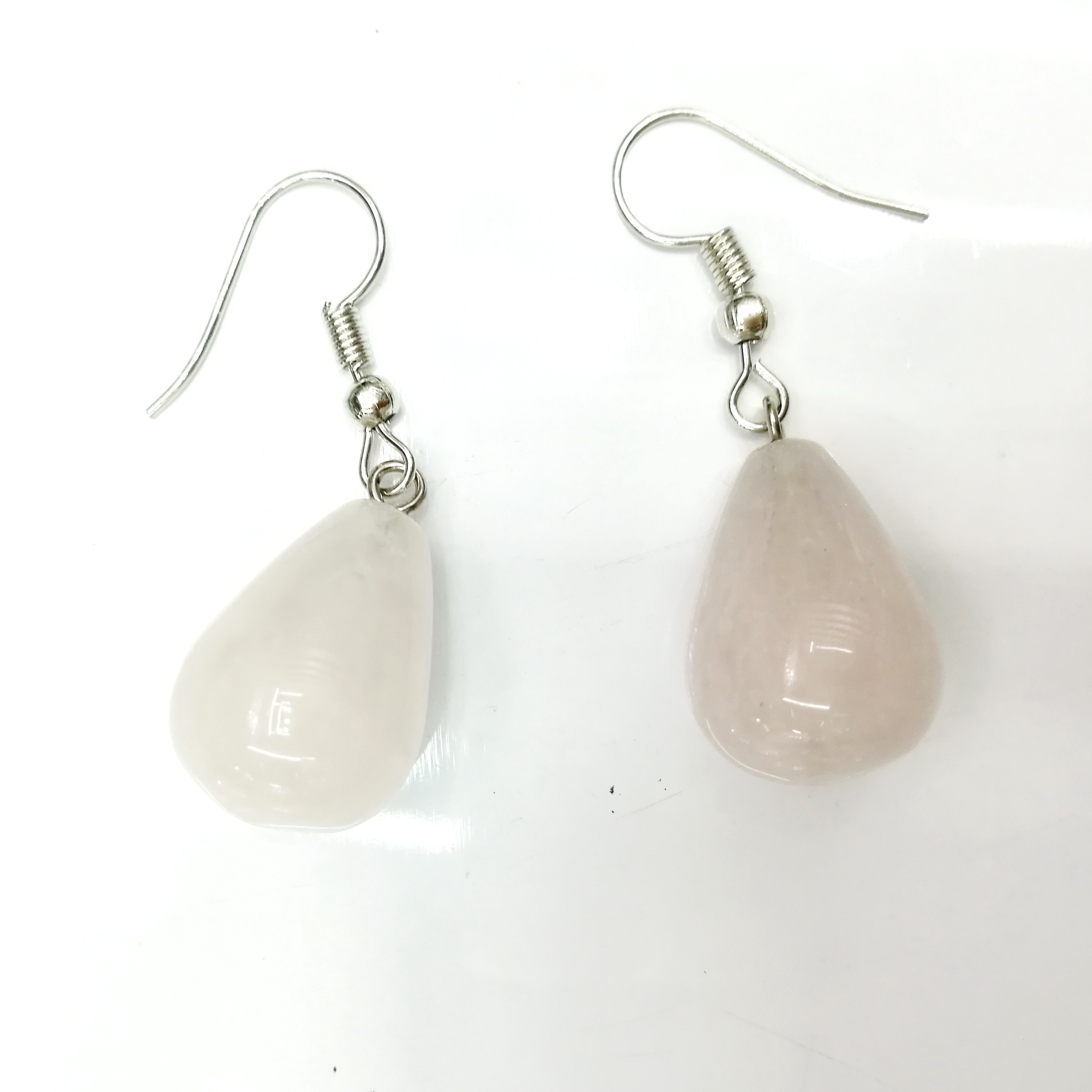 Silver-Plated Water Drop Ear Studs - 20 Pair Mixed Set with Natural Stones (Amethyst & Rose Quartz)