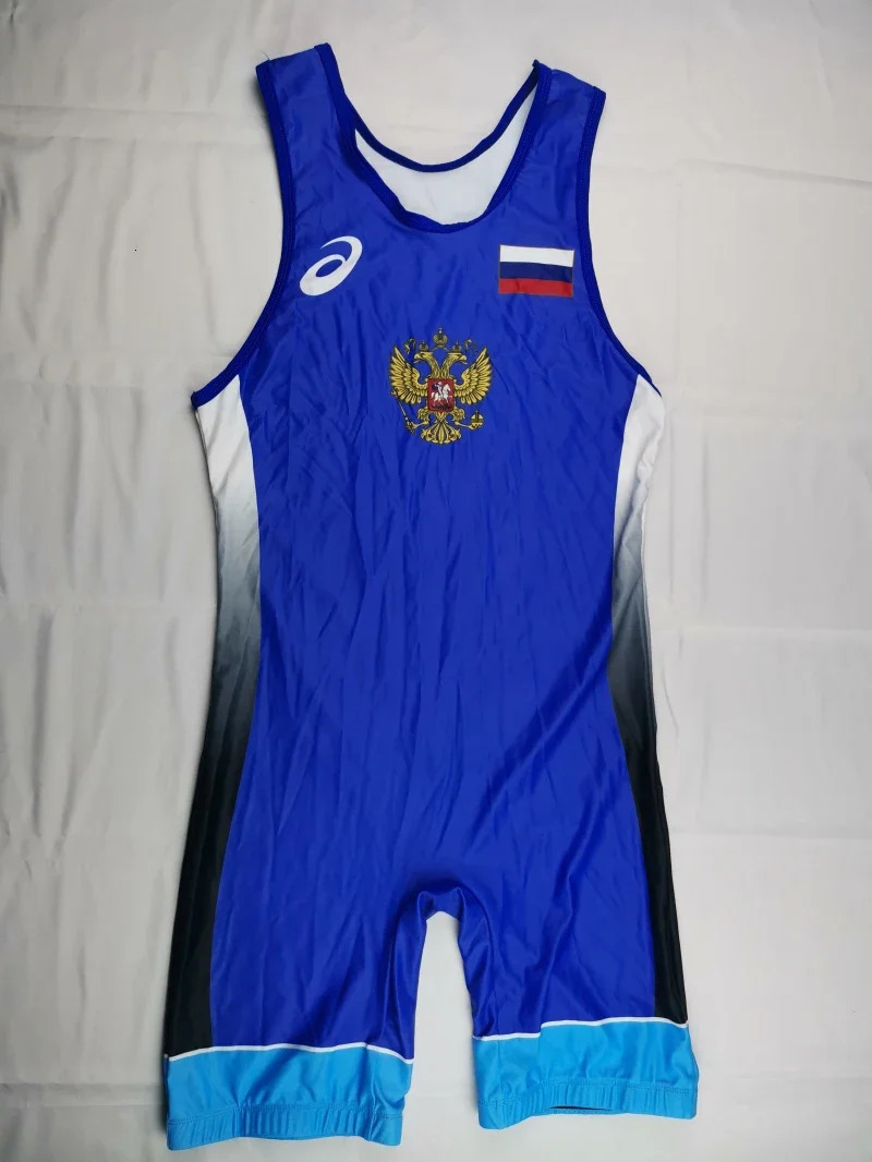 Print Wrestling Suit Freestyle Competition Training Wrestling Suit Adult Nylon High Stretch Wrestling RUS 231216