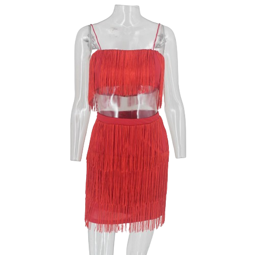 Tobinoone Women sexy club tassel short crop top women tops skirt summer 2 piece set for female women two pieces set skirts white Y7183530