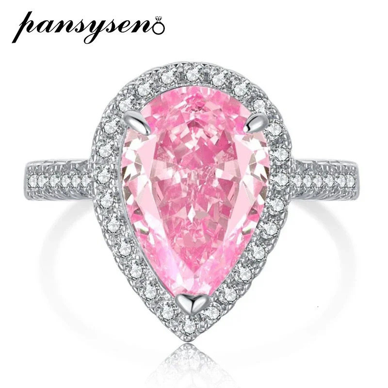 Wedding Rings PANSYSEN 100% 925 Sterling Silver High Carbon Diamond Pink Sapphire Gemstone Engagement Ring Wedding Band for Women Fine Jewelry 231218