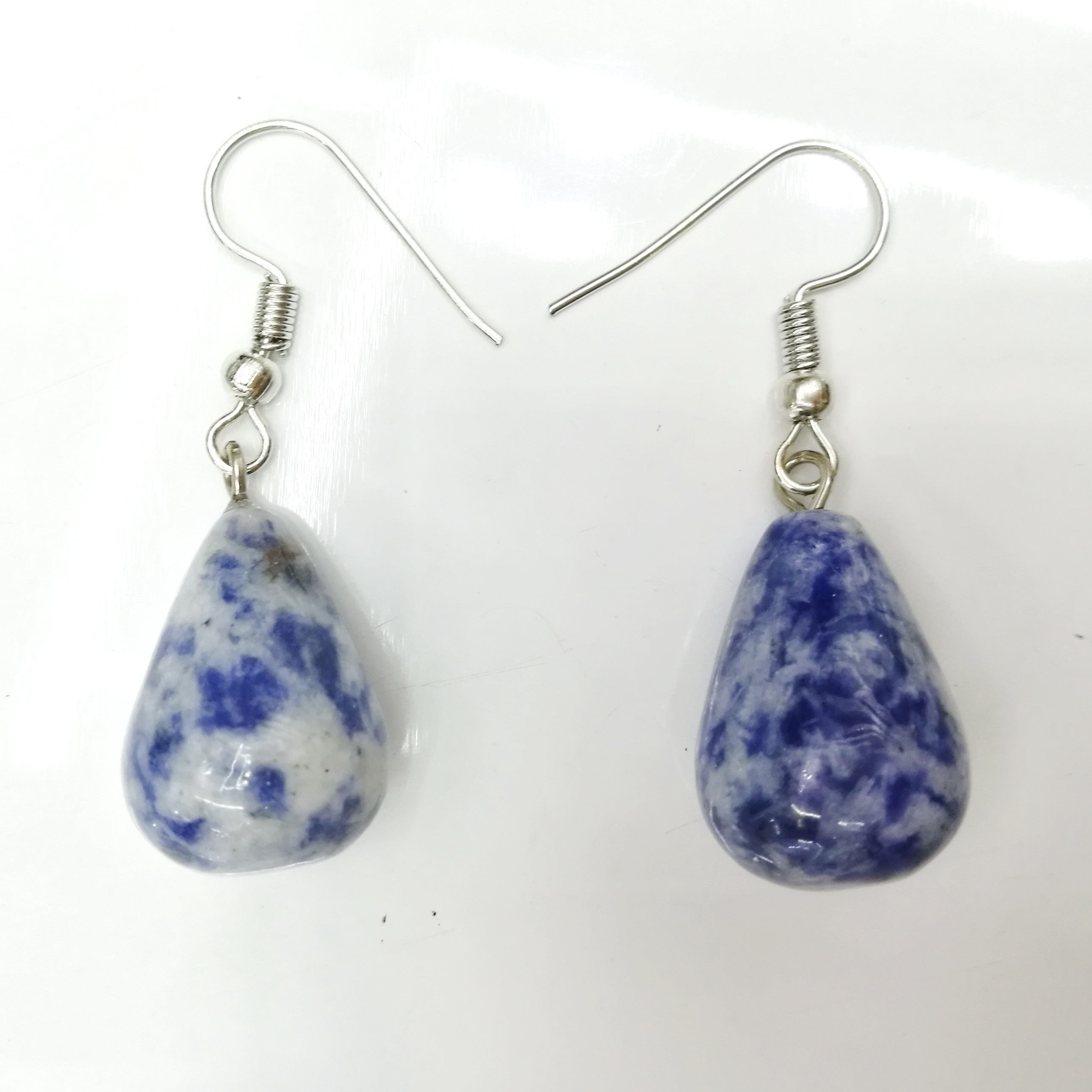 Silver-Plated Water Drop Ear Studs - 20 Pair Mixed Set with Natural Stones (Amethyst & Rose Quartz)