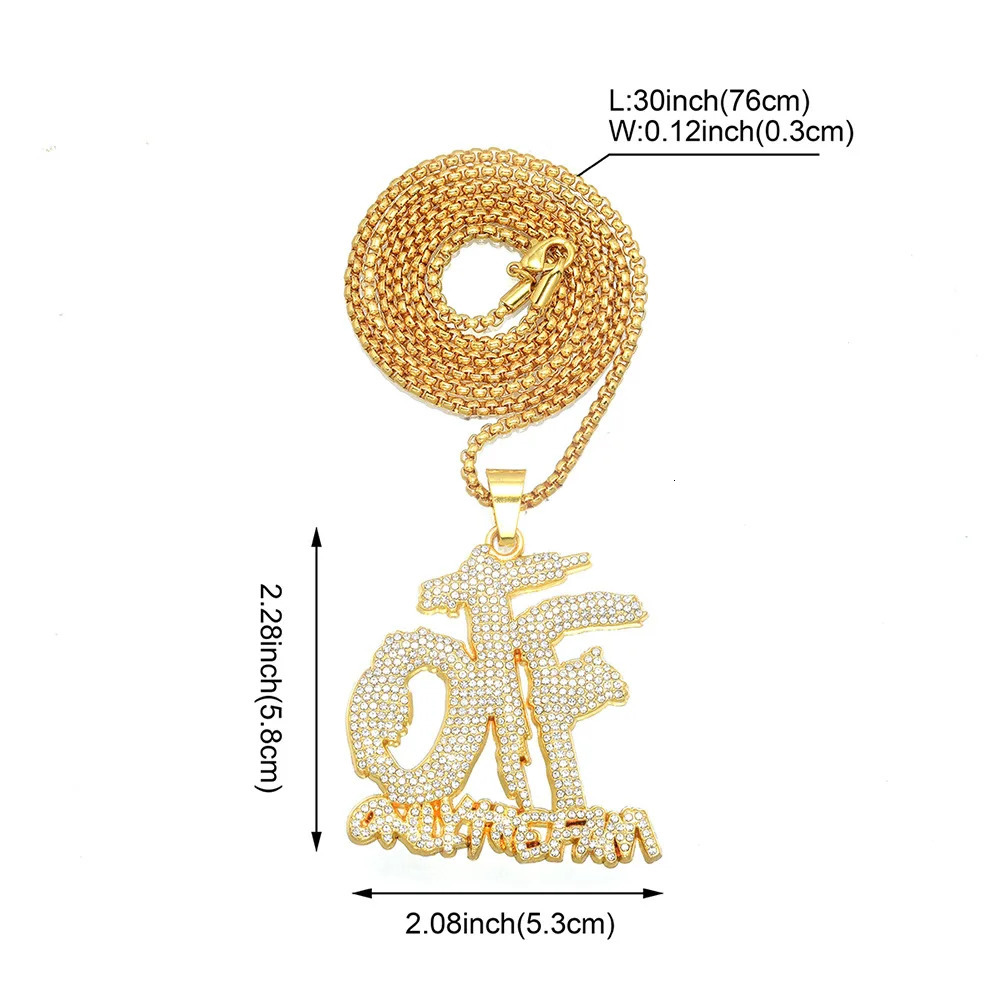 Pendant Necklaces Iced out OTF Necklace with Cuban Link Chain for Men Women Rapper Jewelry Accessories 231216