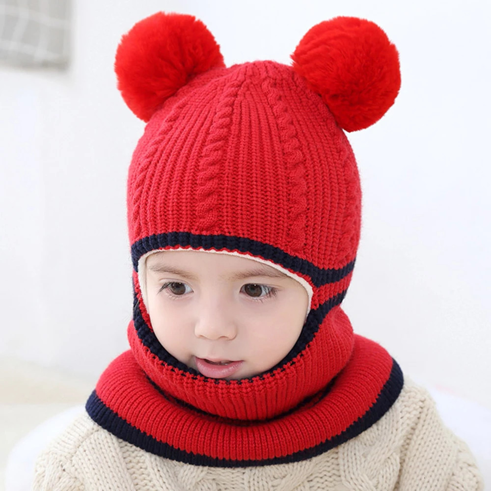 Caps Hats Children s Boys Girls Knitted Woolen Beanie Hat Winter Baby Warm With Scarf Cover For Kids 1 6 Year Windproof Cap 231218