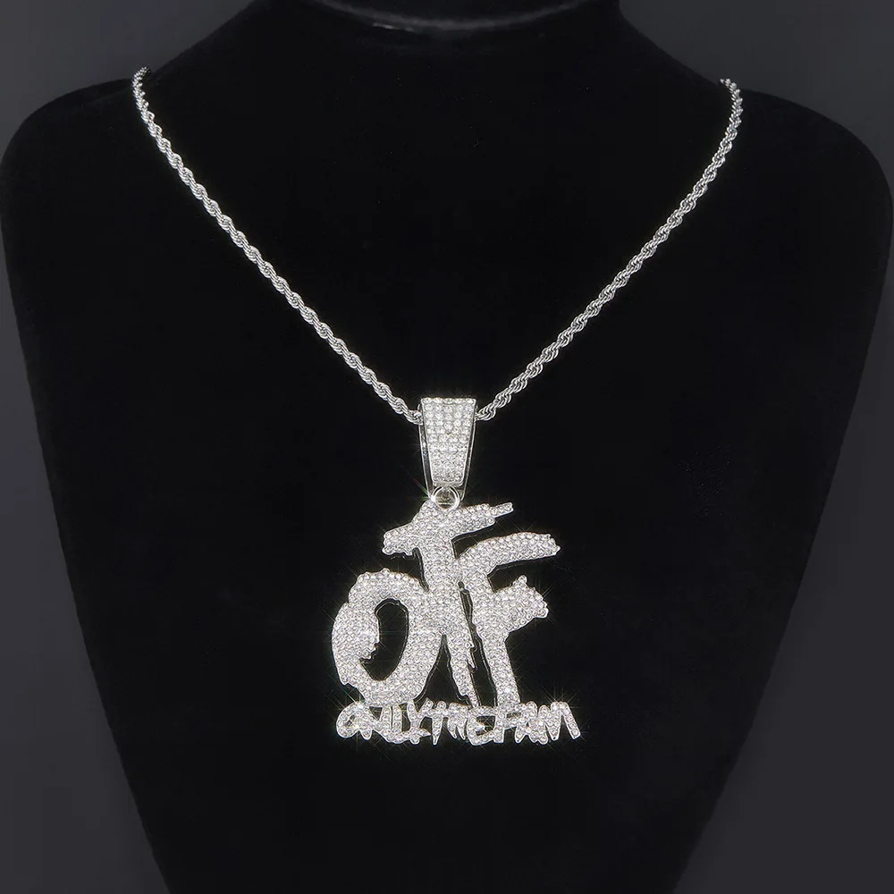 Pendant Necklaces Iced out OTF Necklace with Cuban Link Chain for Men Women Rapper Jewelry Accessories 231216