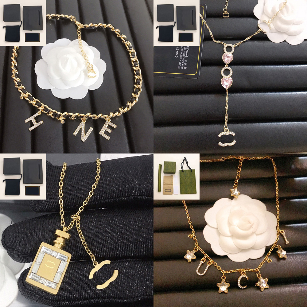 High-end Pendant Necklaces Women Necklace Gold Plated Titanium Steel Chain Designer Brand Letter Crystal Pearl Wedding Jewelry Christmas Gift with Box