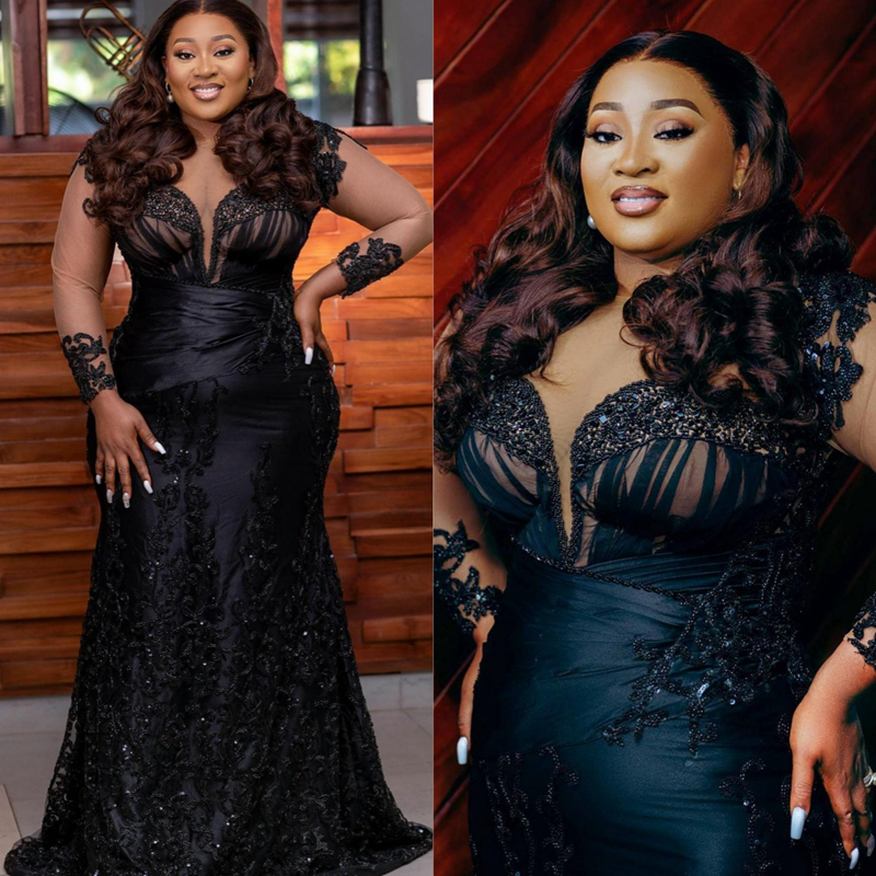 Newest Plus Size Aso Ebi Prom Dresses Illusion Mermaid Long Sleeves Lace Tulle Evening Formal Dress For Special Ocns Birthday Party Gowns Promdress Ga