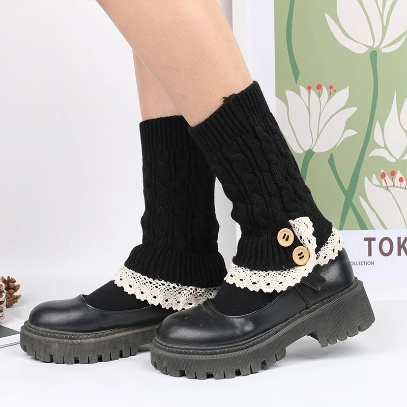 Shoe Parts Double Button Cable Cuff Short Leg Warmer New Womens Boot Soc Knitted Lace Trim Fashion Boots Accessories 231218
