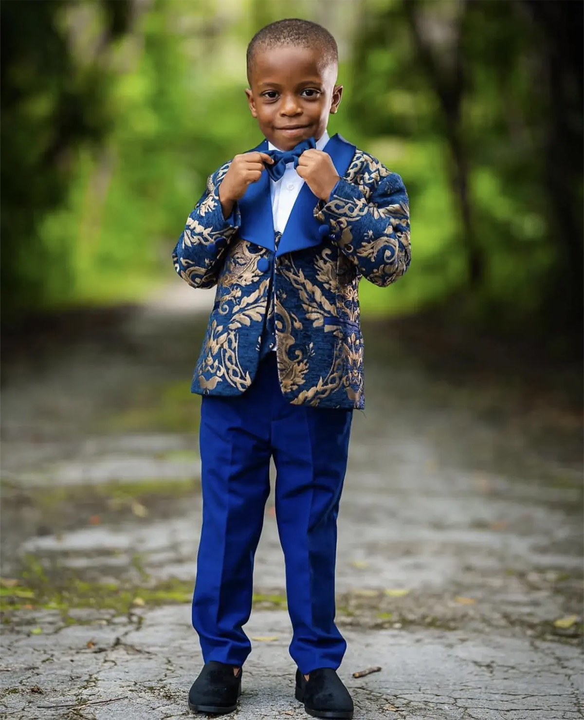 Navy Floral Pattern Boy Suits Dinner Tuxedos Little Kids For Wedding Party Prom Birthday Wear 3 Pieces Jacket Pants Vest