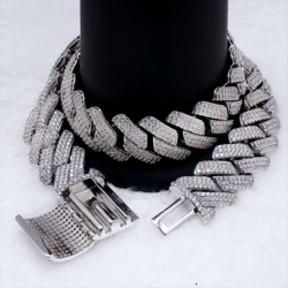 Necklace moissanite chain cuban link chain20-25mm 925 Silver three rows Iced Out Hip Hop white Moissanite Chain Jewelry for Women Men