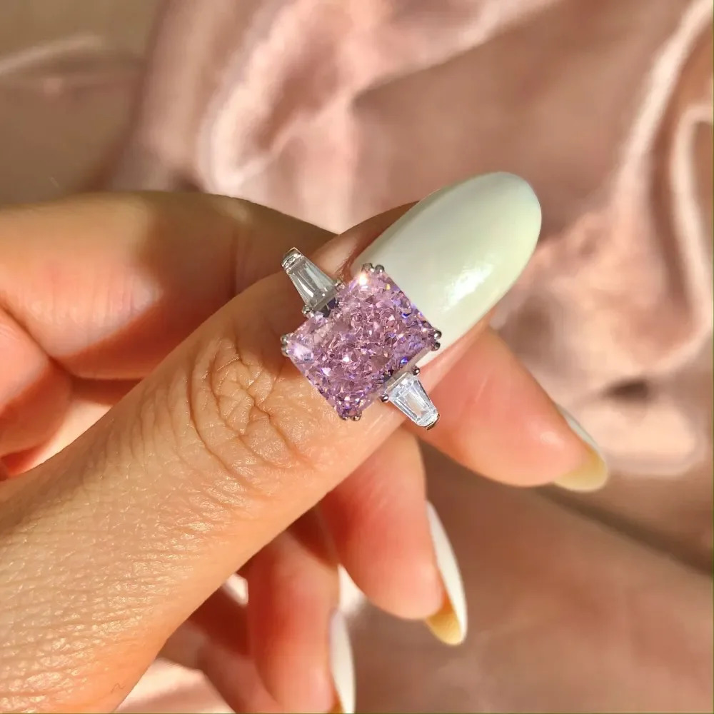Wedding Rings PANSYSEN 100% 925 Sterling Silver High Carbon Diamond Pink Sapphire Gemstone Engagement Ring Wedding Band for Women Fine Jewelry 231218