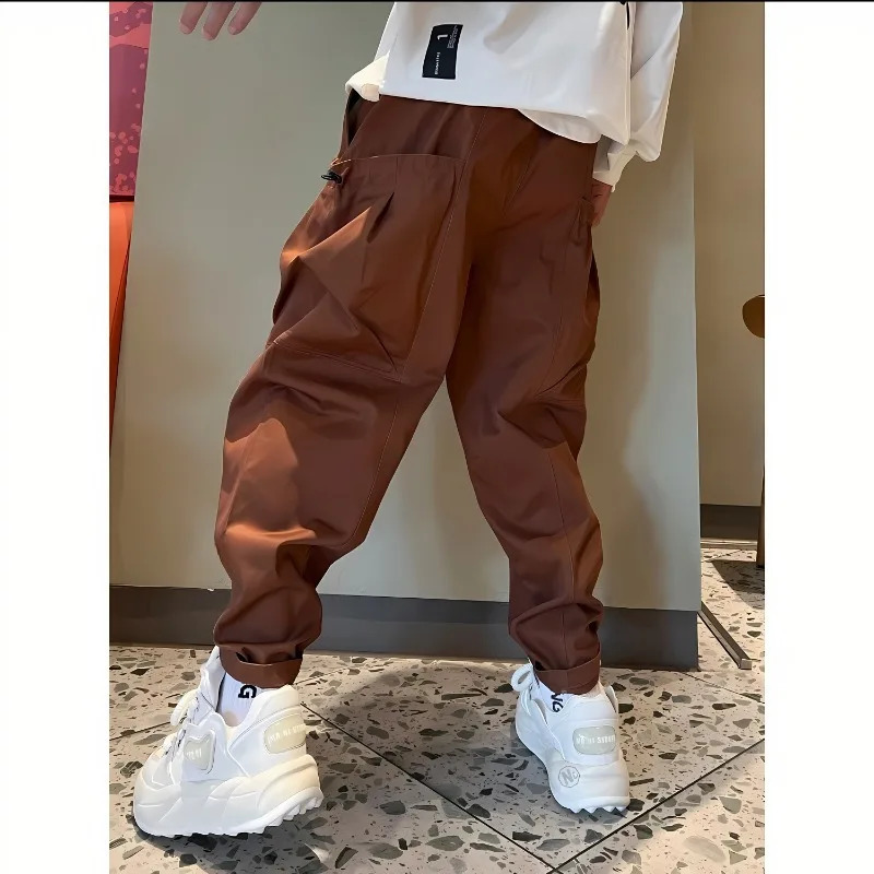 Mens Pants Clothing Trend Cargo Trousers for Men Solid Color Casual Loose Drawstring Big Pockets Male 5XL 231218