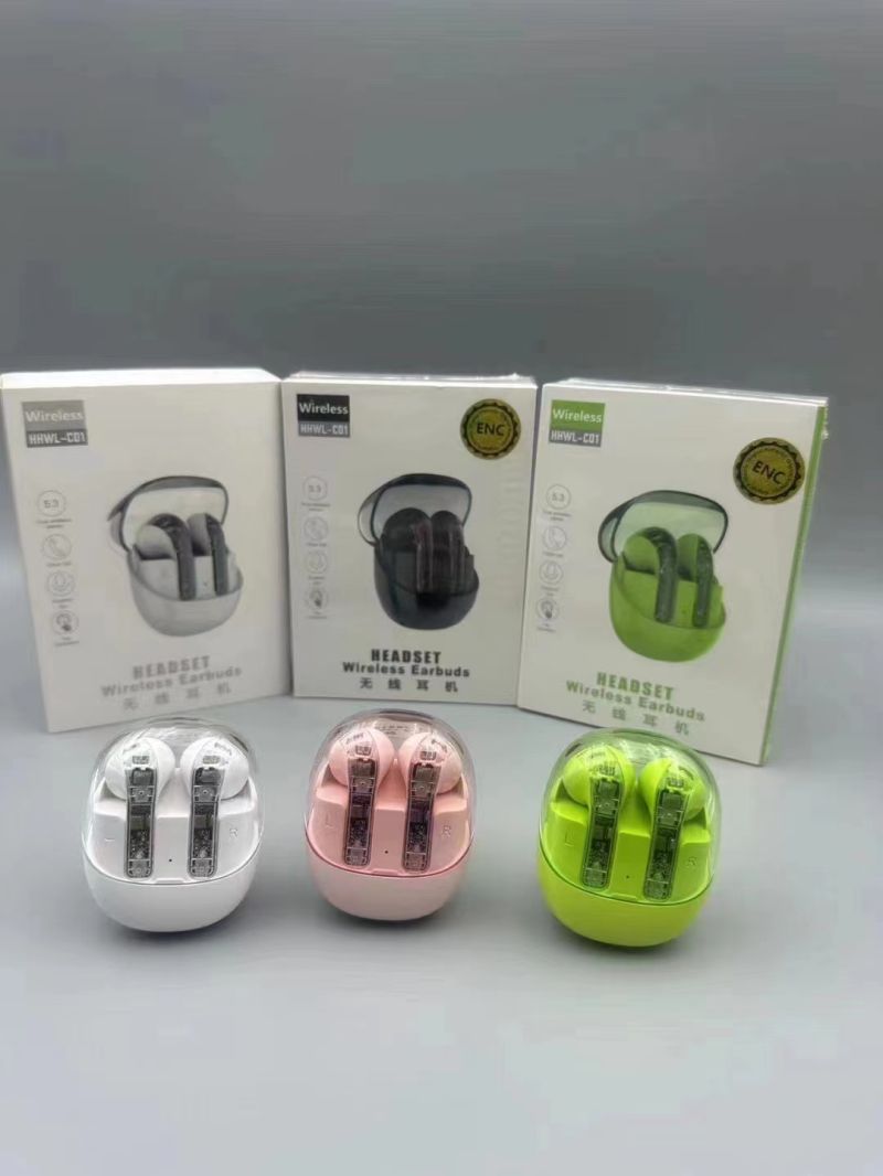 New style TWS Bluetooth wireless earphones C01 In-ear headset Transparent shell Fingerprint control Built-in Microphone High quality Sport Earphone Mu